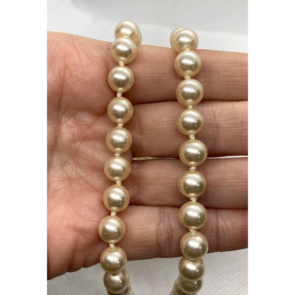 Vintage Japan Faux Pearl Knotted Beaded Single Strand 19'' Necklace Fish Hook - Picture 4 of 10